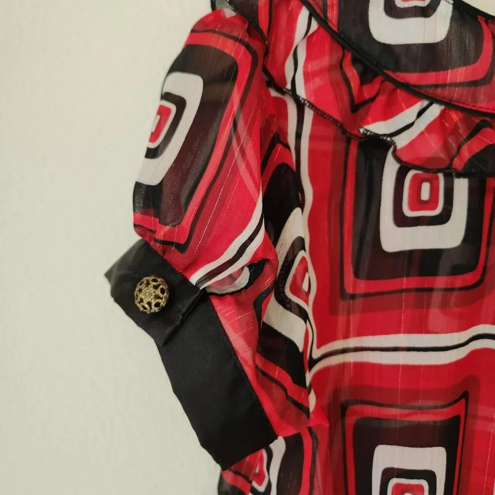 RAMPAGE Y2k red and black babydoll blouse Sz M office siren business casual mod